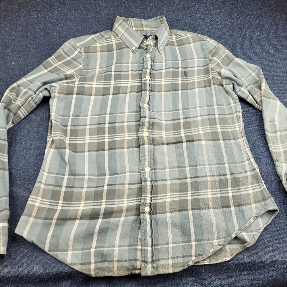 Polo Ralph Lauren Mens Blue Grey Plaid Button Down Shirt Long Sleeve Large L